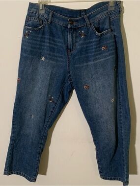 Soho Blue Denim Women's Jeans with Red & White Floral Embroidery size 10